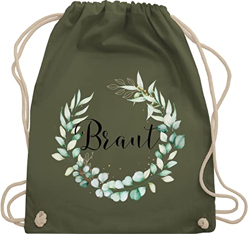 Shirtracer Turnbeutel Rucksack - JGA Junggesellenabschied Frauen - Braut - Blumenkranz Eukalyptus - Unisize - Olivgrün - jungegesselenabschied frau goodie bag utensilien junggesellinnenabschied von Shirtracer