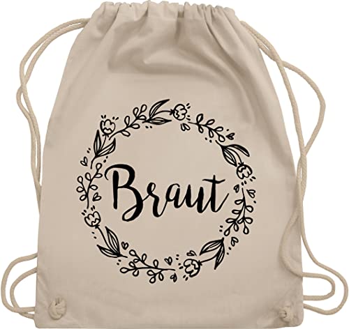 Turnbeutel Rucksack - JGA Junggesellenabschied Frauen - Braut Blumenkranz schwarz - Unisize - Naturweiß - utensilien junggesellinnenabschied brauttaschen team bride bräute juterucksack von Shirtracer