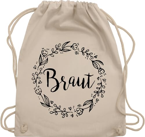 Turnbeutel Rucksack - JGA Junggesellenabschied Frauen - Braut Blumenkranz schwarz - Unisize - Naturweiß - utensilien junggesellinnenabschied brauttaschen bachelorette party bräute juterucksack von Shirtracer