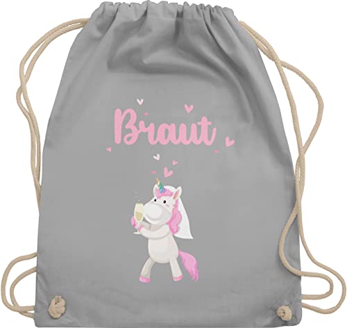 Turnbeutel Rucksack - JGA Junggesellenabschied Frauen - Braut Einhorn - Unisize - Hellgrau - jugengesellenabschied gym bag damen polter stoffbeutel aus baumwolle outfit junggesellinnen beuteltasche von Shirtracer