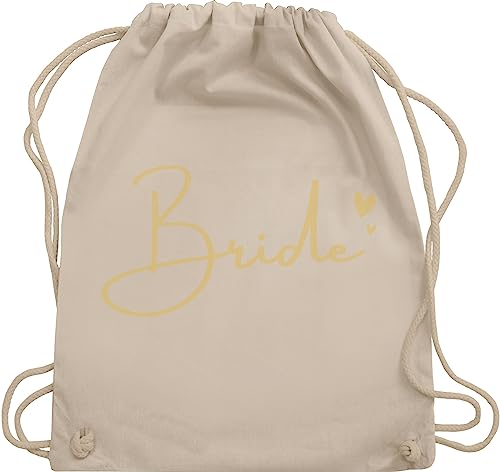 Turnbeutel Rucksack - JGA Junggesellenabschied Frauen - Bride mit Herzchen gold - Unisize - Naturweiß - turn beutel stoffbeutel jungesellinenabschied sportbeutel tasche junggessellinnenabschied von Shirtracer