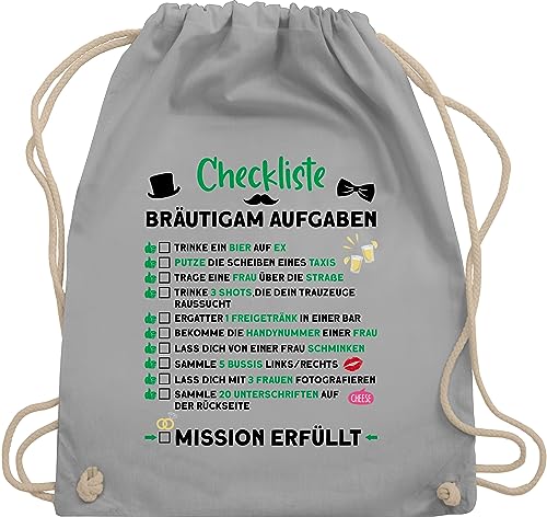 Turnbeutel Rucksack - Junggesellenabschied Männer - Checkliste Bräutigam Aufgaben JGA - Unisize - Hellgrau - checklist polter rucksäcke jungesellenabschied polterabend turnsackerl mann outfit von Shirtracer