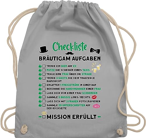 Shirtracer Turnbeutel Rucksack - Junggesellenabschied Männer - Checkliste Bräutigam Aufgaben JGA - Unisize - Hellgrau - herren mann polterer polterleiberl party crew jubggesellinnenabschied checklist von Shirtracer