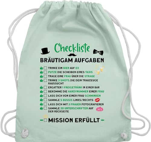 Turnbeutel Rucksack - Junggesellenabschied Männer - Checkliste Bräutigam Aufgaben JGA - Unisize - Pastell Grün - checklist polter rucksäcke jungesellenabschied für den turnsackerl mann outfit von Shirtracer
