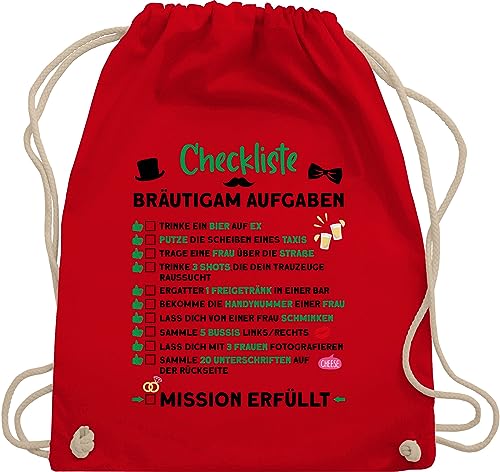 Shirtracer Turnbeutel Rucksack - Junggesellenabschied Männer - Checkliste Bräutigam Aufgaben JGA - Unisize - Rot - checklist polter rucksäcke jungesellenabschied für den turnsackerl mann outfit von Shirtracer