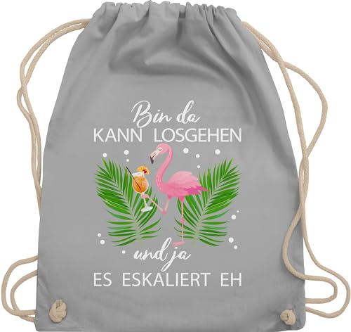 Shirtracer Turnbeutel Rucksack - Karneval & Fasching - Taschen - Bin da kann losgehen und ja es eskaliert eh I Flamingo Kostüm Lustig Mallorca - Unisize - Hellgrau - flamingo-rucksack karnevalsbeutel von Shirtracer