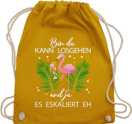 Shirtracer Turnbeutel Rucksack - Karneval & Fasching - Taschen - Bin da kann losgehen und ja es eskaliert eh I Flamingo Kostüm Lustig Mallorca - Unisize - Senfgelb - flamingo-rucksack karnevalsbeutel von Shirtracer