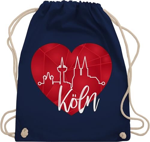 Turnbeutel Rucksack - Karneval & Fasching - Taschen - Köln Herzschlag I Köln Skyline Herz - Unisize - Navy Blau - kölner karnevalsbeutel faschings kölsche tasche dom karnevalstasche karnevals von Shirtracer