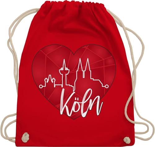 Turnbeutel Rucksack - Karneval & Fasching - Taschen - Köln Herzschlag I Köln Skyline Herz - Unisize - Rot - kölner karnevalsbeutel faschings kölsche tasche dom karnevalstasche karnevals beutel von Shirtracer