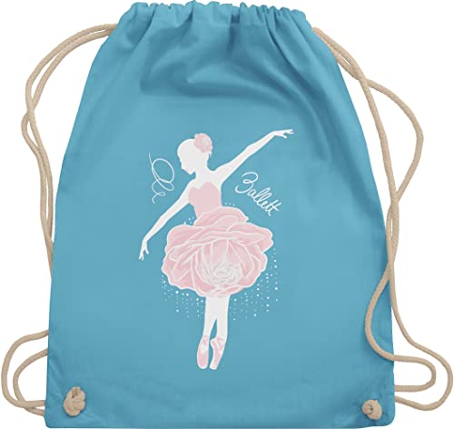 Turnbeutel Rucksack - Kinder Sport Kleidung - Ballerina - weiß/rosa - Unisize - Hellblau - sportbeutel kinderturnbeutel tanzen ballett stoffrucksack tanz dance beutel damen mit spruch tanzsport von Shirtracer