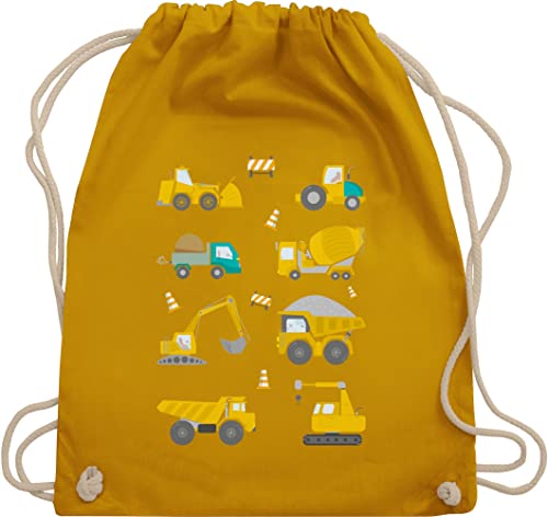 Turnbeutel Rucksack - Kinder Traktor Bagger und Co. - Baustellen Fahrzeuge - Unisize - Senfgelb - sportbeutel sportrucksack baumwolle stoff mit kordel baumwoll beutel kordelzug kinderrucksack von Shirtracer