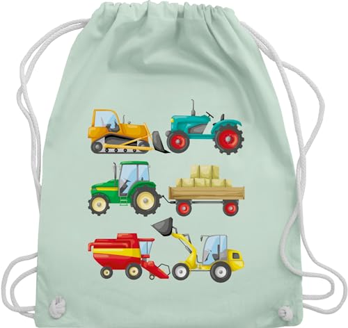 Turnbeutel Rucksack - Kinder Traktor Bagger und Co. - Traktoren - Unisize - Pastell Grün - baumwolle beutel kita tasche sportbeutel groß junge stoffbeutel mit kordelzug beuteltasche turnbeute von Shirtracer