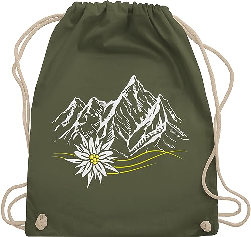Shirtracer Turnbeutel Rucksack - Kompatibel mit Oktoberfest Tasche - Edelweiß Berge Wandern Wanderlust Berg ruft Alpen - Unisize - Olivgrün - trachtenrucksack bayrische bergen baumwollrucksack Shirtracer Turnbeutel Rucksack - Kompatibel mit Oktoberfest Tasche - Edelweiß Berge Wandern Wanderlust Berg ruft Alpen - Unisize - Olivgrün - trachtenrucksack bayrische bergen baumwollrucksack von Shirtracer