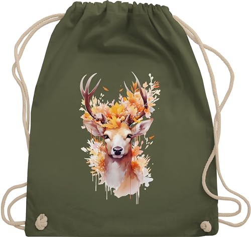 Shirtracer Turnbeutel Rucksack - Kompatibel mit Oktoberfest Tasche - Hirsch Geweih Hirschgeweih Hirschmotiv Geschenk Jäger Jägerin Jagd - Unisize - Olivgrün - trachtentaschen bayrischer abend von Shirtracer