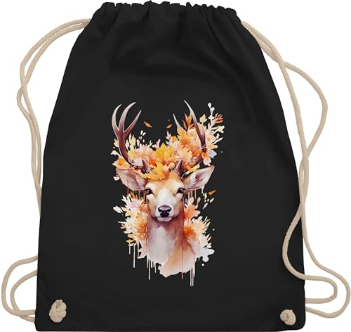 Turnbeutel Rucksack - Kompatibel mit Oktoberfest Tasche - Geschenk Hirsch Geweih I Hirschgeweih I Hirschmotiv Geschenk Jäger I Jägerin I Jagd - Unisize - Schwarz - trachtenrucksack bayrische von Shirtracer