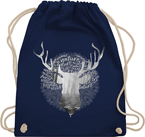 Turnbeutel Rucksack - Kompatibel mit Oktoberfest Tasche - Hirsch Hirschkopf Hirschgeweih - Unisize - Navy Blau - stoffbeutel trachten oktoberfest-tasche bayern jäger beutel trachtenrucksäcke von Shirtracer