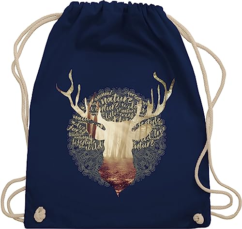 Shirtracer Turnbeutel Rucksack - Kompatibel mit Oktoberfest Tasche - Hirsch Motiv Geschenk Jäger I Hirschgeweih Tracht - Unisize - Navy Blau - trachtenrucksack trachtentaschen bayrische jaeger von Shirtracer