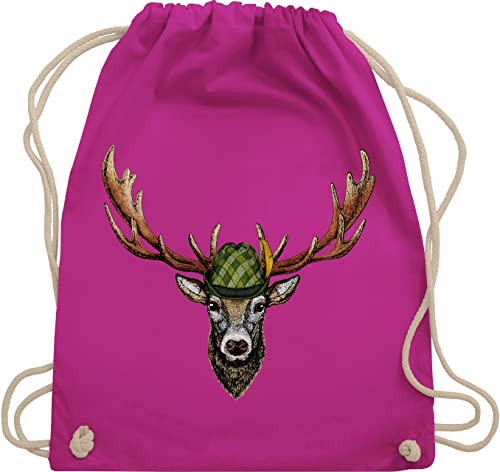Turnbeutel Rucksack - Kompatibel mit Oktoberfest Tasche - Jagdhirsch Hirsch Jäger Jägerin Geschenk - Unisize - Fuchsia - trachten beutel trachtenrucksack bayrische juterucksäcke oktoberfesttasche von Shirtracer
