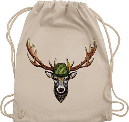 Turnbeutel Rucksack - Kompatibel mit Oktoberfest Tasche - Jagdhirsch Hirsch Jäger Jägerin Geschenk - Unisize - Naturweiß - bayerische stoffbeutel aus baumwolle uni kordel kinder stoff baumwoll von Shirtracer