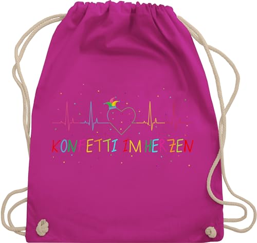 Turnbeutel Rucksack - Karneval & - Taschen - Konfetti im Herzen Herzschlag Fasching I - Unisize - Fuchsia - kölle karnevalsbeutel faschings ekg stoffbeutel wurfbeutel karnevalstasche karnevals herz von Shirtracer
