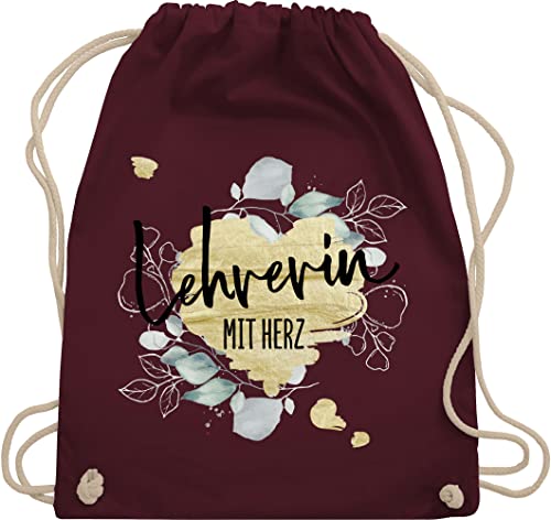 Shirtracer Turnbeutel Rucksack - Taschen - Lehrerin mit Herz - Abschiedsgeschenk Weihnachten - Unisize - Bordeauxrot - turn beutel geschenk stoffrucksack turnen tasche kordel stoff baumwoll baumwolle von Shirtracer