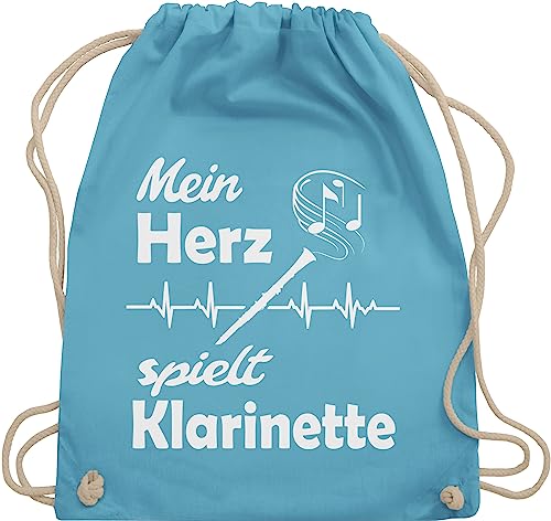 Turnbeutel Rucksack - Musik Instrument Zubehör - Mein Herz spielt Klarinette - Unisize - Hellblau - geschenke instrumente für musiker noten beutel musikinstrumente herzschlag sportbeutel von Shirtracer