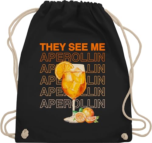 Shirtracer Turnbeutel Rucksack - Party & Alkohol Damen - They see me Aperollin | Aperol Spritz | Holy Aperoli | Geschenk Aperolfan | Mädelsabend | Aperol Malle - Unisize - Schwarz - saufrucksack sauf von Shirtracer
