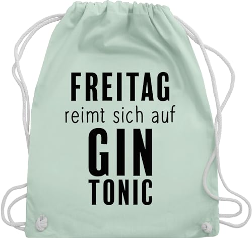Turnbeutel Rucksack - Party & Alkohol Herren - Freitag reimt sich auf Gin Tonic - schwarz - Unisize - Pastell Grün - saufrucksack sauf motto stoffbeutel festival clothes alki sport tasche von Shirtracer
