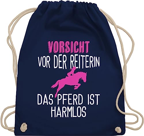 Shirtracer Turnbeutel Rucksack - Pferde Geschenk und Reiten Zubehör - Vorsicht vor der Reiterin fuchsia/weiß - Unisize - Navy Blau - beutel mit pferden sprüche reit zubehöhr pferd das ist harmlos von Shirtracer