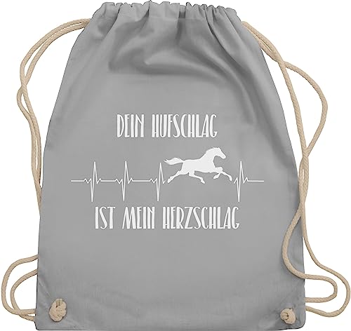 Turnbeutel Rucksack - Pferde - Taschen - Dein Hufschlag ist mein Herzschlag - Unisize - Hellgrau - geschenk für mädchen mit pferden pferdemotiv westernreiten tasche stallbeutel pferdesprüchen ekg von Shirtracer