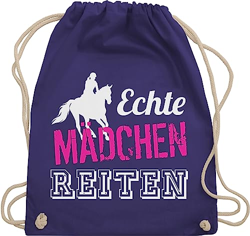 Shirtracer Turnbeutel Rucksack - Pferde - Taschen - Echte Mädchen reiten - Unisize - Lila - baumwolle geschenk+für+pferdeliebhaber stoff reitzubehör baumwoll pferd zubehör kordel frau kinder von Shirtracer