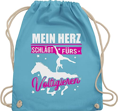 Turnbeutel Rucksack - Pferde Taschen - Mein Herz schlägt fürs Voltigieren - weiß/fuchsia - Unisize - Hellblau - voltigierbeutel stalltasche pferd pferdeliebhaber hoddie beutelrucksäcke von Shirtracer
