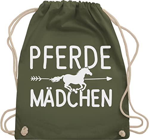 Shirtracer Turnbeutel Rucksack - Taschen - Pferde Mädchen - Pferdemädchen - Unisize - Olivgrün - geschenk pferdefreund turnsäckchen stalltasche pferd für pferdesport kinderturnbeutel geschenke reiten von Shirtracer