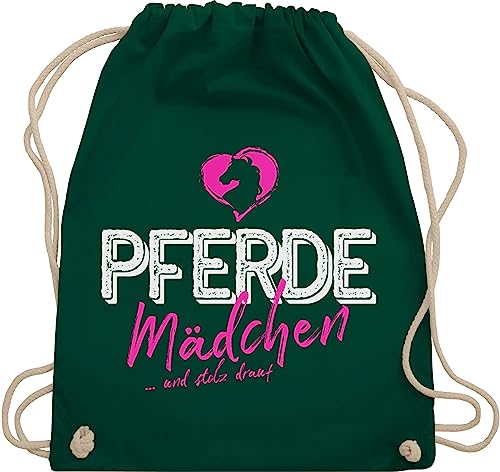 Turnbeutel Rucksack - Pferde - Taschen - Pferdemädchen und stolz drauf - Unisize - Dunkelgrün - packtasche pferd reit sachen stoffbeutel mit kordelzug reiten turnsackerl reiter beutel stoff von Shirtracer