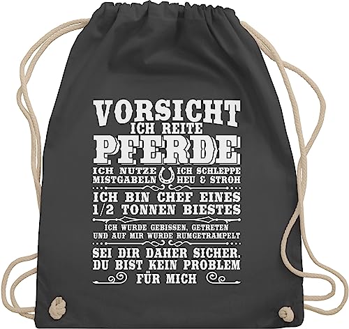 Turnbeutel Rucksack - Taschen - Vorsicht ich reite Pferde - Unisize - Dunkelgrau - reitsachen frauen tasche pferden turnsackerl geschenke für pferdefreunde reiter sprüche rucksäcke sportbeutel von Shirtracer