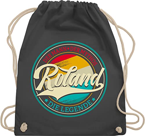 Turnbeutel Rucksack - Schlager Party Outfit - Roland der Mann der Mythos die Legende - Unisize - Dunkelgrau - beuteltasche für schlagerfans sportbeutel schlagerparty tasche sprüche stoff malle von Shirtracer