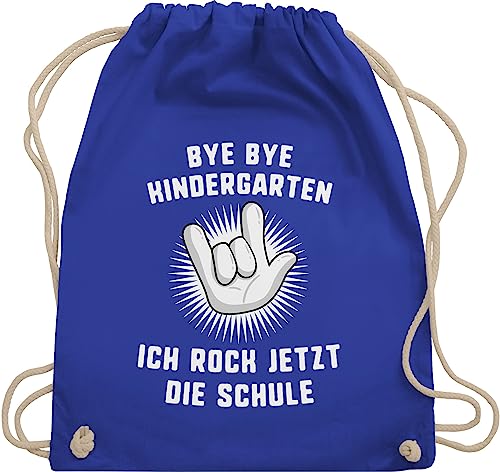 Shirtracer Turnbeutel Rucksack - Schulanfang & Einschulung Geschenk - Bye Bye Kindergarten Ich rock jetzt die Schule Hand - Unisize - Royalblau - schuleinführung geschenke mädchen von Shirtracer