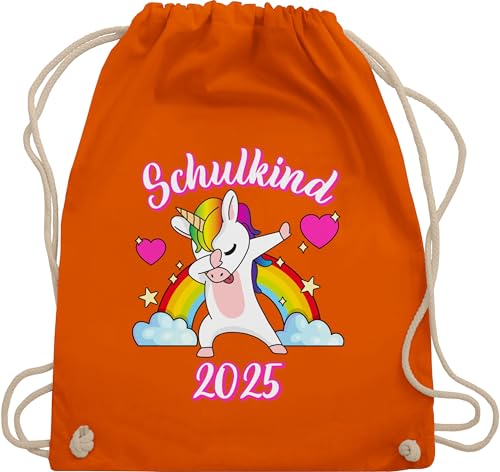 Shirtracer Turnbeutel Rucksack - Schulanfang & Einschulung Geschenk - Schulkind 2025 dabbendes Einhorn Regenbogen - Unisize - Orange einschulung-schulanfang schulanfänger unicorn 1.klasse von Shirtracer