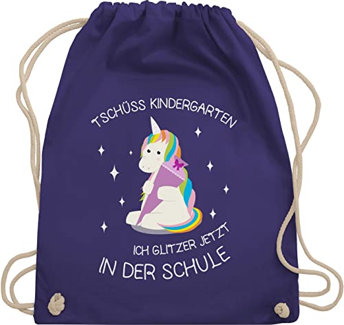 Turnbeutel Rucksack - Schulanfang & Einschulung Geschenk - Tschüss Kindergarten Einhorn - Unisize - Lila - schulanfaenger von der kita zur schule tasche geschenke für mädchen erste schultag von Shirtracer