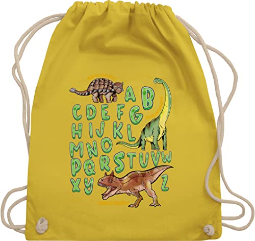 Shirtracer Turnbeutel Rucksack - Schulanfang & Einschulung Geschenk - Dinosaurier Alphabet - Unisize - Gelb - für geschenke schulkind schulkinder schulanfänger 2024 schulbeginn 24 schulstart von Shirtracer