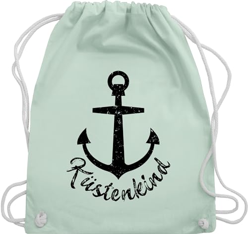 Turnbeutel Rucksack - Sprüche Statement - Küstenkind mit Anker - schwarz - Unisize - Pastell Grün - gym bag maritim beutel stoffbeutel stoffturnbeutel stoffrucksack tasche trainingsbeutel stoff von Shirtracer