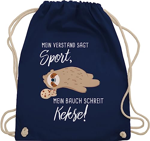 Shirtracer Turnbeutel Rucksack - Sprüche Statement - Mein Bauch schreit Kekse! Faultier - Unisize - Navy Blau - lustige beutel mit aufschrift kekse stoffrucksack sachen statements sloth stoffbeutel von Shirtracer