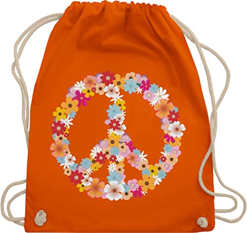 Shirtracer Turnbeutel Rucksack - Sprüche Statement - Peace Flower Power - Hippie Peace Zeichen Friedenszeichen 90er 70er - Unisize - Orange - baumwollbeutel 90s friedens beutel kinder love frieden von Shirtracer