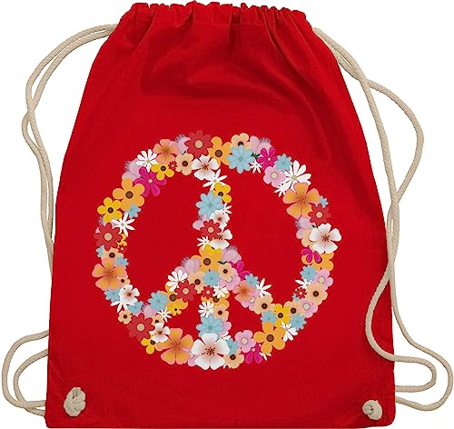 Turnbeutel Rucksack - Sprüche Statement - Peace Flower Power Hippie Peace Zeichen I Friedenszeichen I 90er I 70er - Unisize - Rot - festival turnsack mit aufschrift 90s beutel sportbeutel retro von Shirtracer