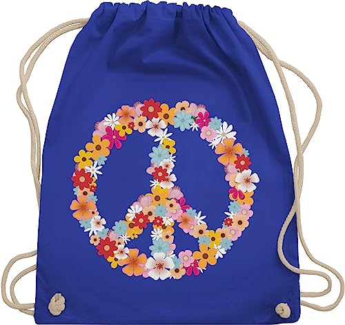 Turnbeutel Rucksack - Sprüche Statement - Peace Flower Power - Hippie Peace Zeichen Friedenszeichen 90er 70er - Unisize - Royalblau - gymsack festival plant turn beutel festivalbeutel 90 er von Shirtracer