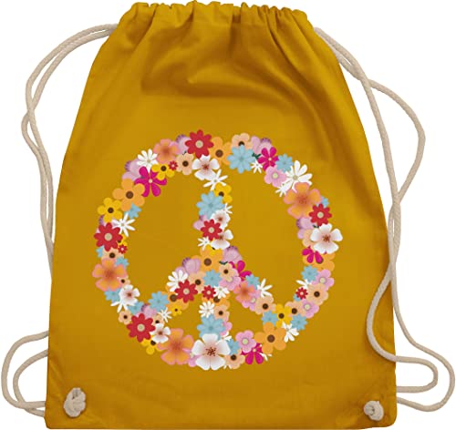 Shirtracer Turnbeutel Rucksack - Sprüche Statement - Peace Flower Power - Hippie Peace Zeichen Friedenszeichen 90er 70er - Unisize - Senfgelb - 60er jahre gym tasche 70iger stoffsackerl flowerpower von Shirtracer