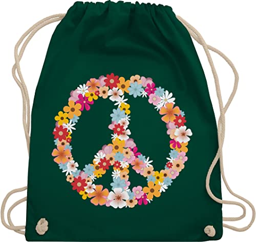 Shirtracer Turnbeutel Rucksack - Sprüche Statement - Peace Flower Power Hippie Peace Zeichen I Friedenszeichen I 90er I 70er - Unisize - Dunkelgrün - festival turnsack mit aufschrift 90s beutel von Shirtracer