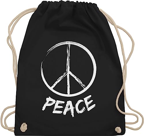 Turnbeutel Rucksack - Sprüche Statement - Peace Grunge Look weiß - Unisize - Schwarz - mit aufschrift frieden beutel statements zeichen sportbeutel sprüchen￼ sporttasche spruch stoffrucksack von Shirtracer