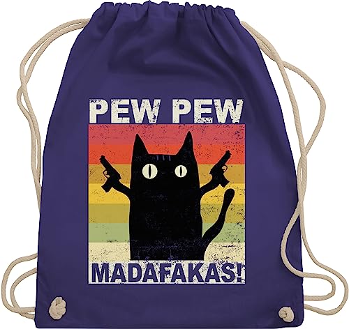 Shirtracer Turnbeutel Rucksack - Sprüche Statement - Pew Pew Madafakas - Unisize - Lila - cats stoffbeutel stofftasche gym backpack turnsäckchen stoffrucksäcke stoffturnbeutel tasche beutelrucksäcke von Shirtracer