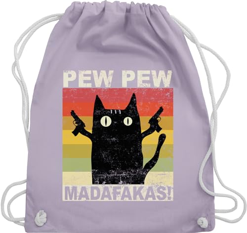 Turnbeutel Rucksack - Sprüche Statement - Pew Pew Madafakas - Unisize - Pastell Lila - sportbeutel aus stoff turnen beutel baumwolle kordel mit kordelzug baumwoll statements katzen stofftaschen von Shirtracer